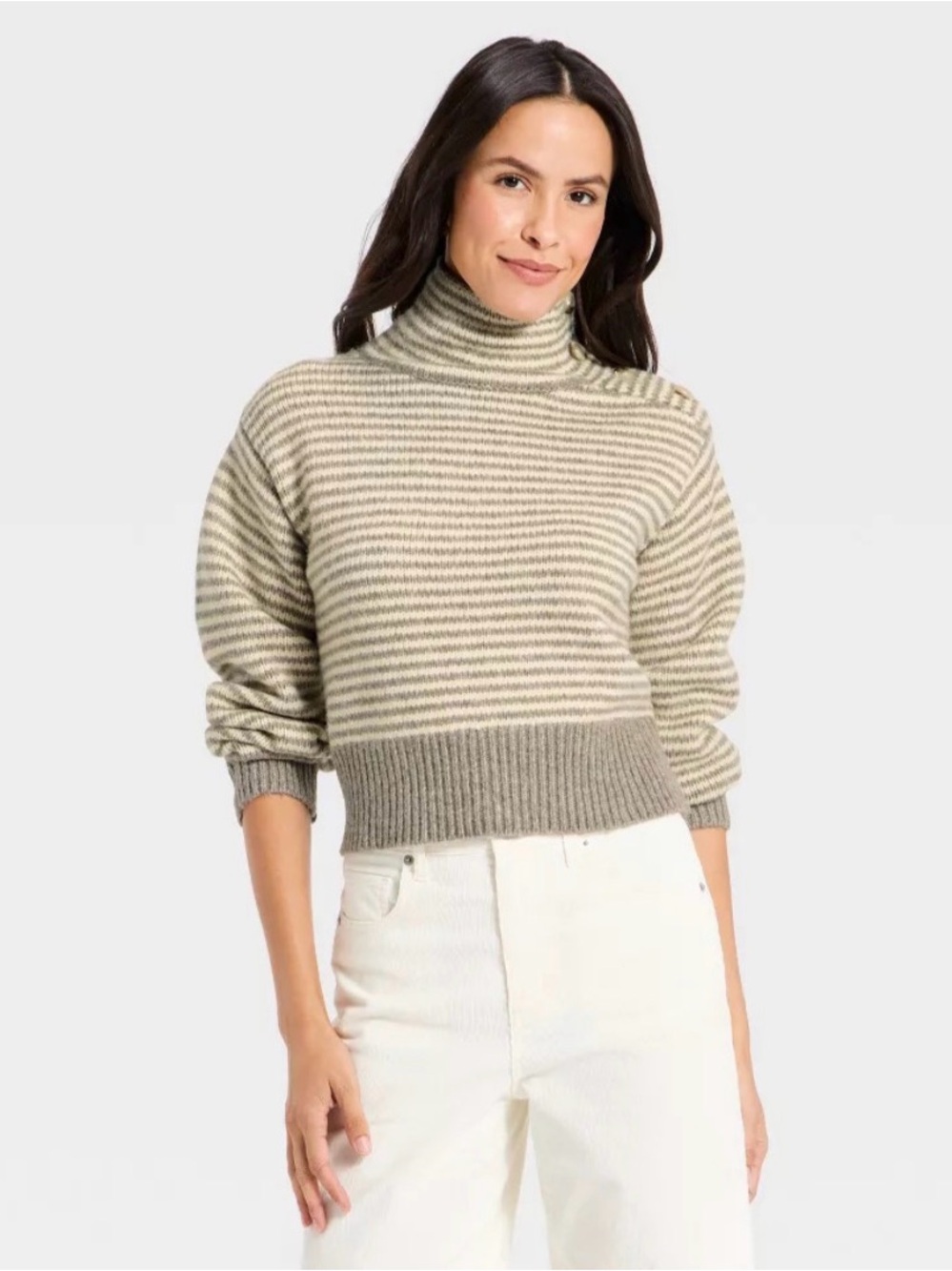 NWT Striped white and grey Button-Neck Women’s Sweater